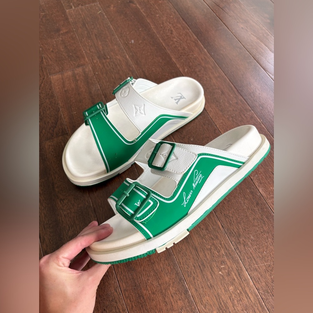 Louis Vuitton Trainer Mules Men’s Sandals EUR 45 Sport Slides US 10.5 Green Whit - Picture 8 of 15